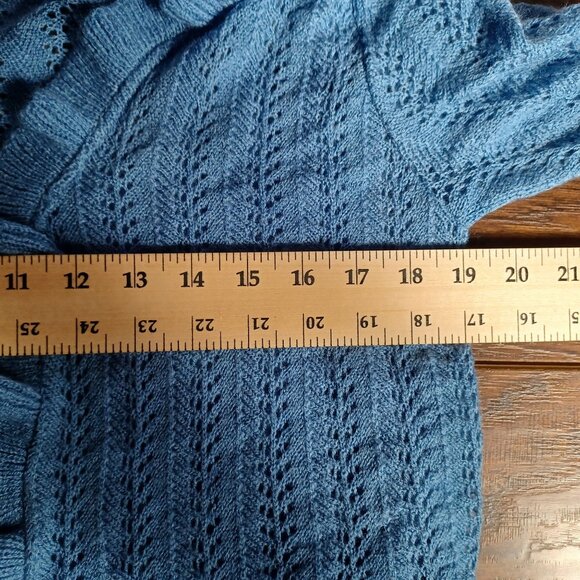 Vintage Knit Cardigan Sweater Womens Large Blue Cottagecore Ruffles Feminine - Picture 9 of 9